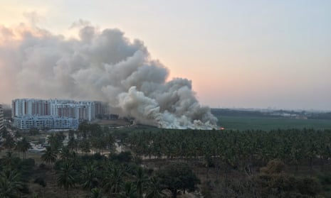 Bellandur lake on fire in Bangalore