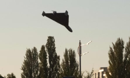 A drone approaches for an attack in Kyiv on 17 October.