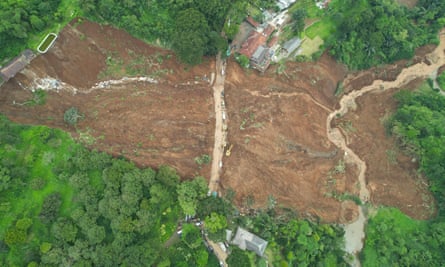 A landslide caused by an earthquake in Indonesia