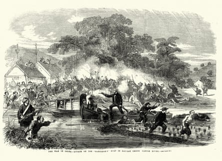 An illustration of a battle at a creek