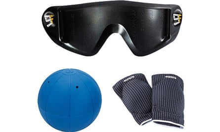 Goalfix Total Blackout eye shades, £35, goalfixsports.com. Goalball, £45.59, shop.rnib.org.uk. Kipsta V500 knee pads, £8.99, decathlon.co.uk.