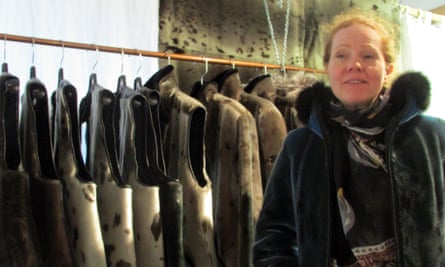Rannva Simonsen, a luxury fur outerwear designer in Iqaluit, models one of her looks.