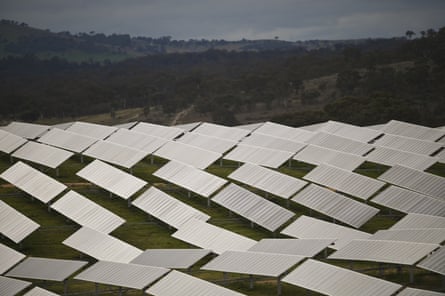 Solar panels are seen at the Williamsdale Solar Farm outside Canberra, Monday, June 29, 2020. (AAP Image/Lukas Coch) NO ARCHIVING