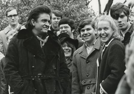 Johnny Cash speaks with students during a 1971 visit to Vanderbilt University, Nashville.