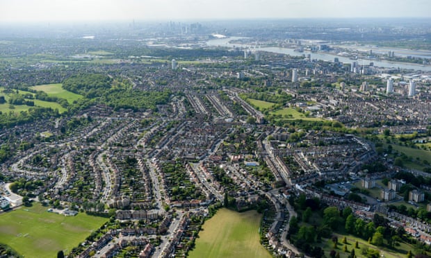 An aerial view of the areas of Woolwich and Shooters Hill, South London