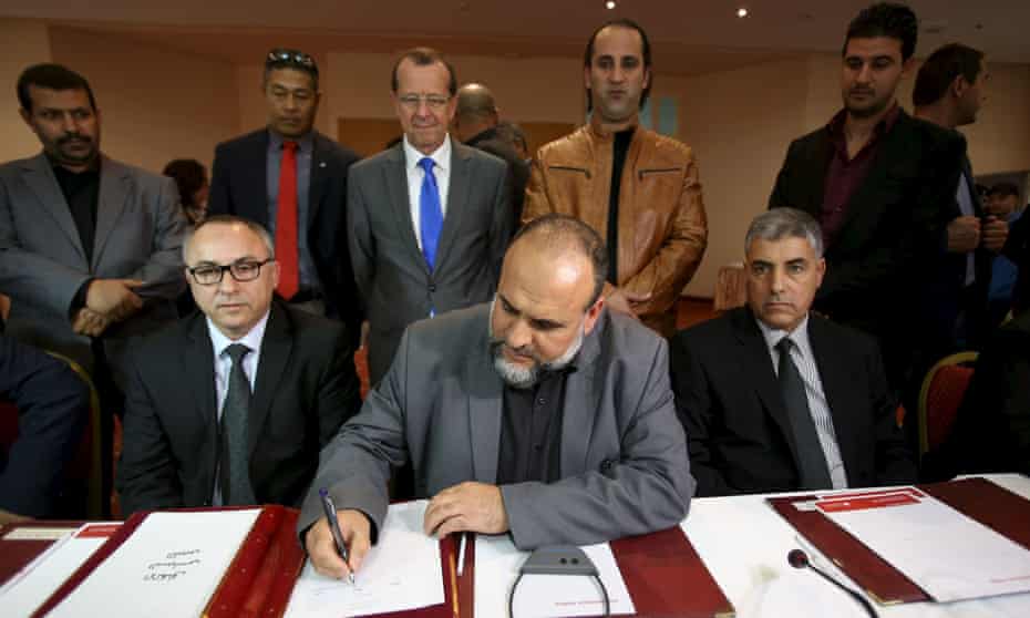 Representatives of Libyan municipalities sign documents to support the new national government