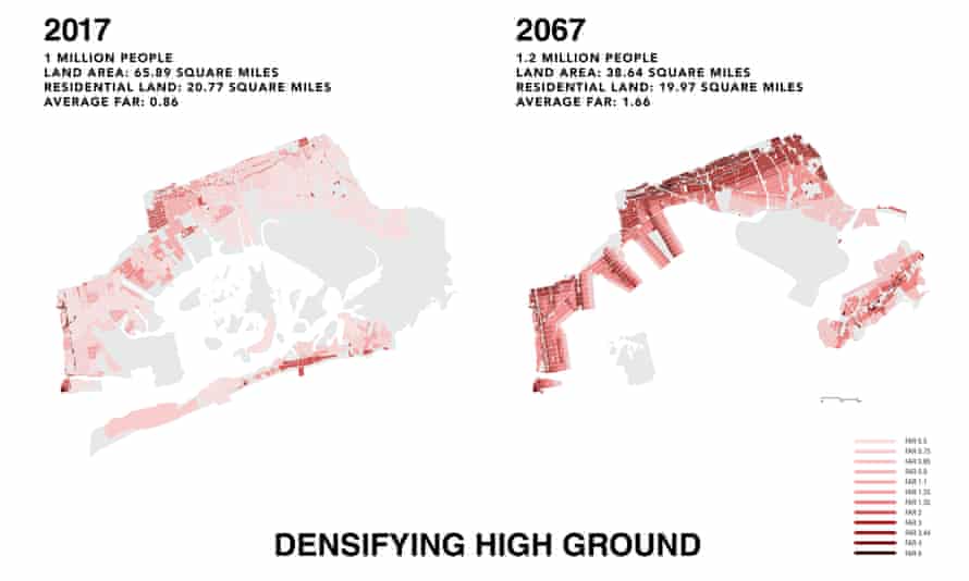 Map showing the proposal to densifying to densify high ground in Jamaica Bay, NY, by 2067