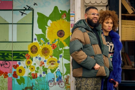 Marc (Jamali Maddix) and Mia (Michelle de Swarte) in Spent.
