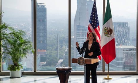 Kamala Harris speaks during a press conference in Mexico City. 