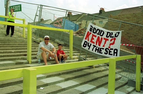 Lonely Brighton fans at their first game in Gillingham, in 1997.