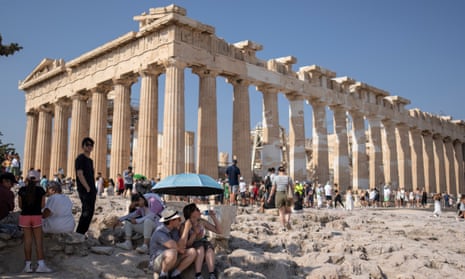 Tourists at the Acropolis on Thursday during the current heatwave in Greece