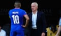 Didier Deschamps gives instructions to Kylian Mbappé