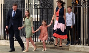 David Cameron leaving No 10 for the last time as prime minister with Samantha and their children