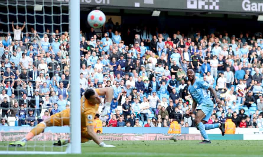 Raheem Sterling scores Manchester City's fifth goal against Newcastle