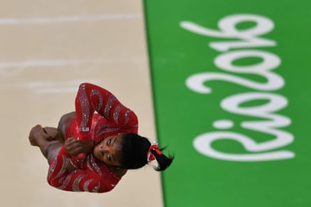 US gymnast Simone Biles practices on the vault during a training session at the women’s Artistic gymnastics at the Olympic Arena on August 4, 2016 ahead of the Rio 2016 Olympic Games in Rio de Janeiro. / AFP PHOTO / Ben STANSALLBEN STANSALL/AFP/Getty Images