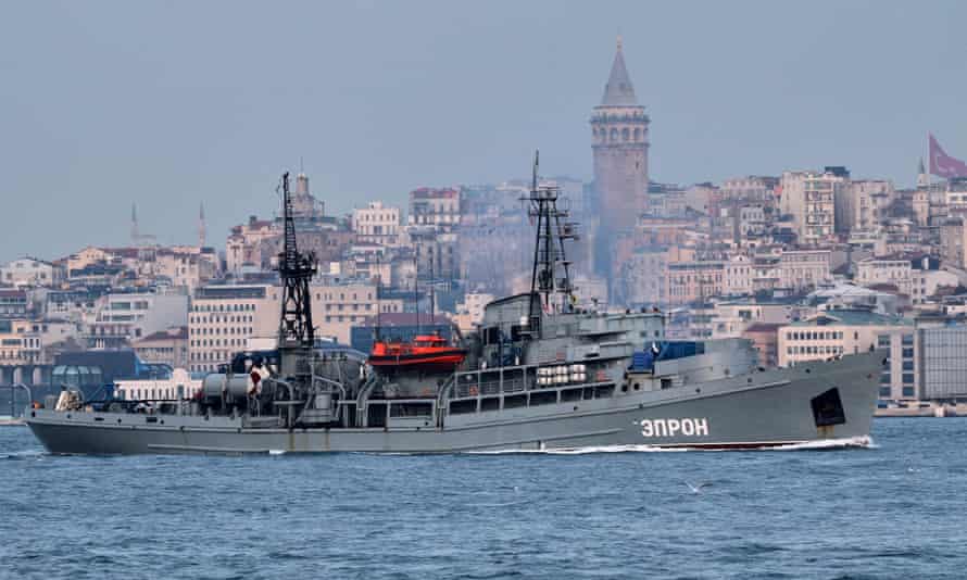 The Russian Navy’s rescue tug EPRON sails in Istanbul’s Bosphorus.