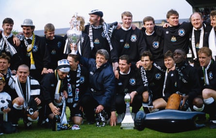 Kevin Keegan holds the trophy after Newcastle cantered to the second-tier title in 1993.