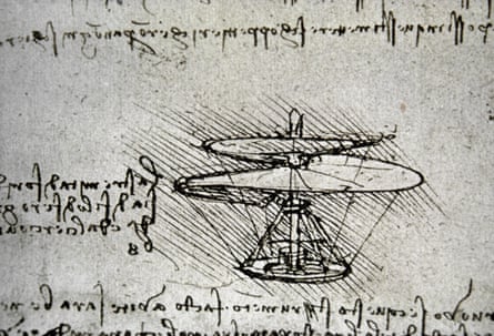 Leonardo’s design for a flying machine with a human operator.