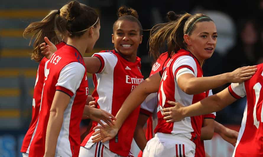 Nikita Parris (centre) after putting Arsenal 1-0 up 94 seconds after kick-off