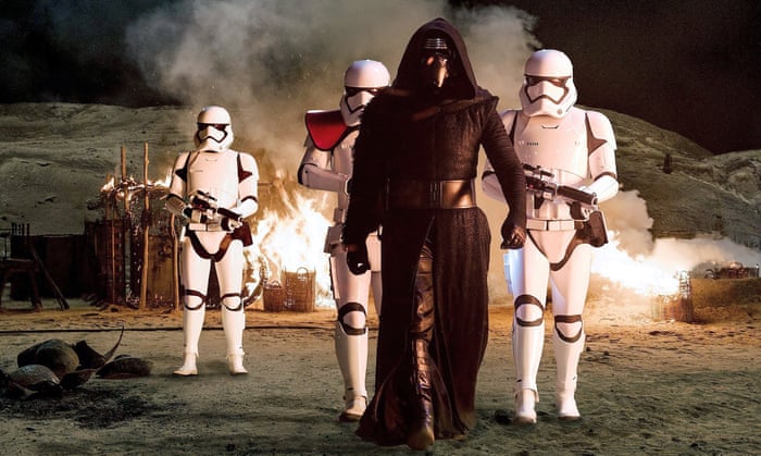 Kylo Ren leads his stormtroopers into action in Star Wars Episode VII: The Force Awakens.