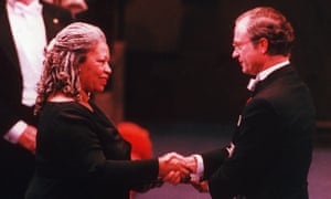 Morrison receives the Nobel prize for literature from King Carl XVI Gustaf in 1993.