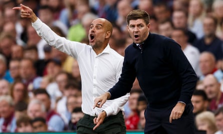 Pep Guardiola, the Manchester City manager, and Steven Gerrard, the then Aston Villa manager