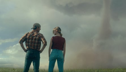 Sailing close to the wind … Glen Powell and Daisy chase tornados in Twisters.