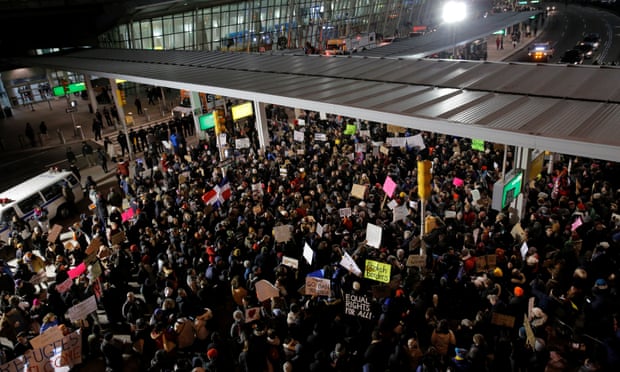 A protest at John F Kennedy airport, New York.