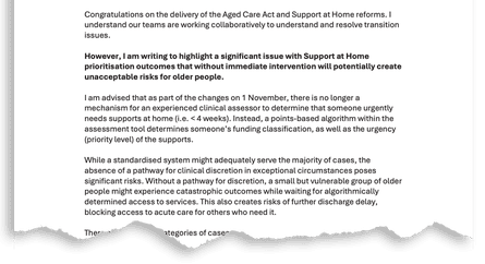 An excerpt of the 24 November email from Dr Shirley Bowen.