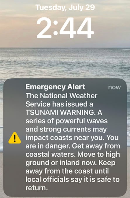 Tsunami warning on a mobile phone screengrab
