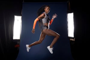 Gabby Thomas captured in mid-leap