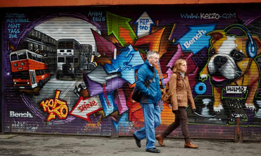 Graffiti by Manchester artist Kelzo in the Stevenson Square area.