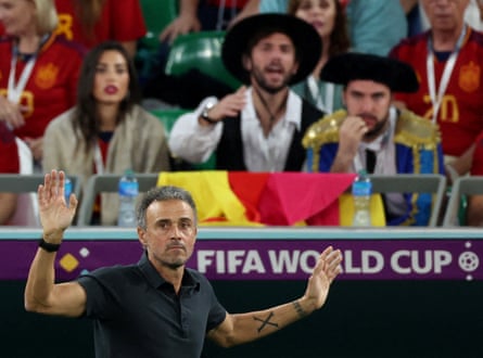 Luis Enrique reacts to defeat to Morocco as Spain fans make their feelings known.