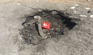 A photograph of the crater in Khan Sheikhun shortly after the 4 April attack.
