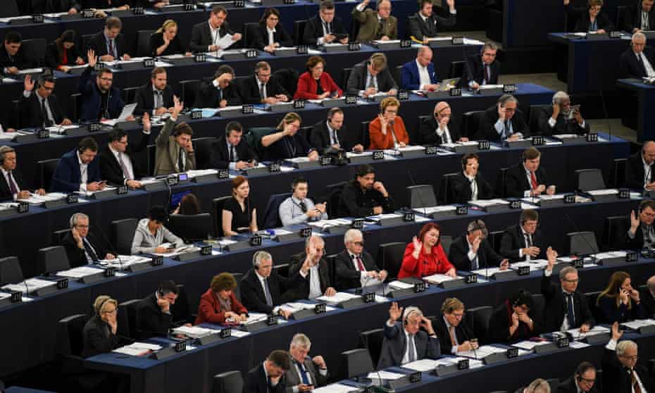 MEPs voting during a plenary session of the European parliament in Strasbourg, France