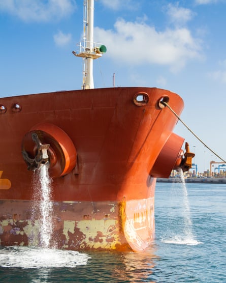 Oil tanker pumping ballast water