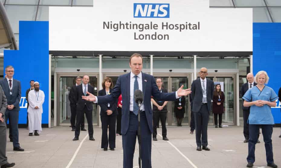 Matt Hancock pictured at the opening of the NHS Nightingale hospital at the ExCel centre in London on Friday.