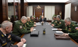 Vladimir Putin in a meeting with senior commanders