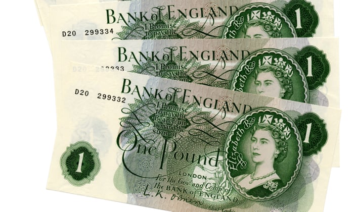 A sequence of mint Bank of England one pound notes