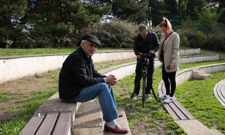 Azdyne Amimour, pictured being filmed for a BBC documentary, has worked on prevention strategies with Georges Salines, who lost his daughter, Lola, 28, in the Bataclan terror attack.