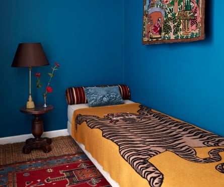 patterned rug in funky decorated room