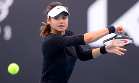 Emma Raducanu pictured in Tottenham jersey during tennis practice