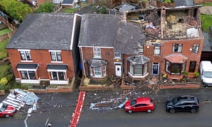 Stalybridge, UKDamaged roofs on a row of terraced houses after Storm Gerrit hit the country