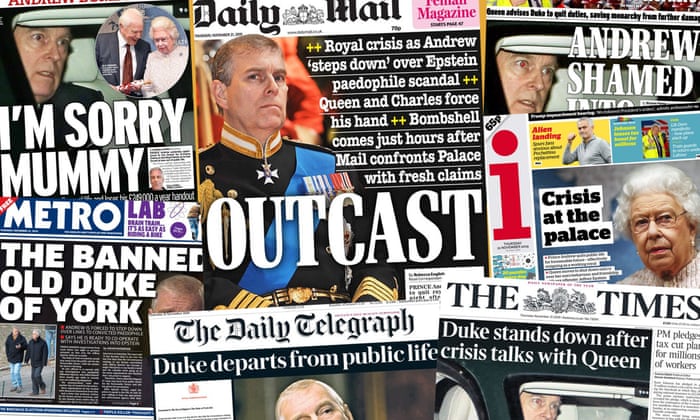 Outcast How The Newspapers Covered Prince Andrew S Suspension Of Duties Uk News The Guardian