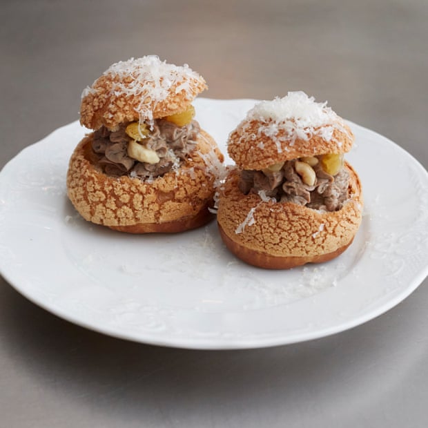 The choux bun filled with chicken liver pate and hazelnuts, at Firebird, London W1.