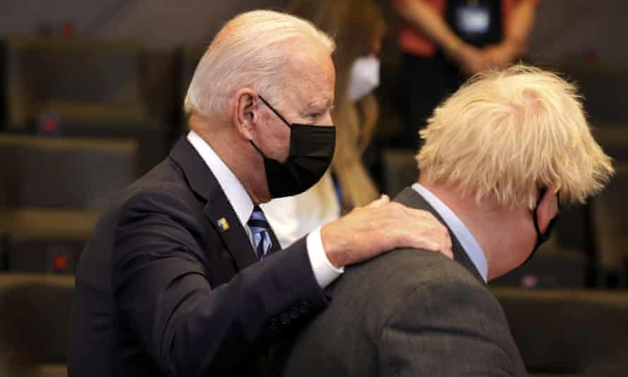 Joe Biden with Boris Johnson at a Nato summit in Brussels on 14 June, 2021.
