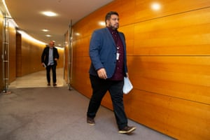 Alan Wendt arrives at a post cabinet press conference at Parliament.