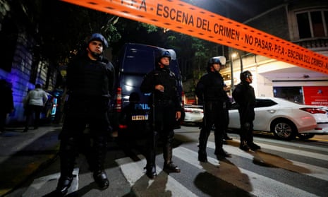 Police officers outside Cristina Fernández de Kirchner’s home in Buenos Aires, Argentina, on 1 September. 