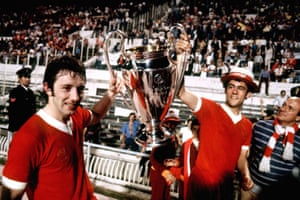 Kennedy and Jimmy Case hold the European Cup after Liverpool beat Borussia Mönchengladbach 3-1 at the Stadio Olimpico in Rome in 1977