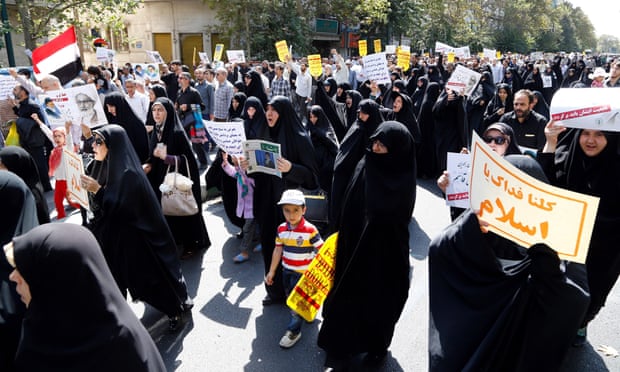Iranians join a demonstration against Saudi Arabia in Tehran after Friday prayers.